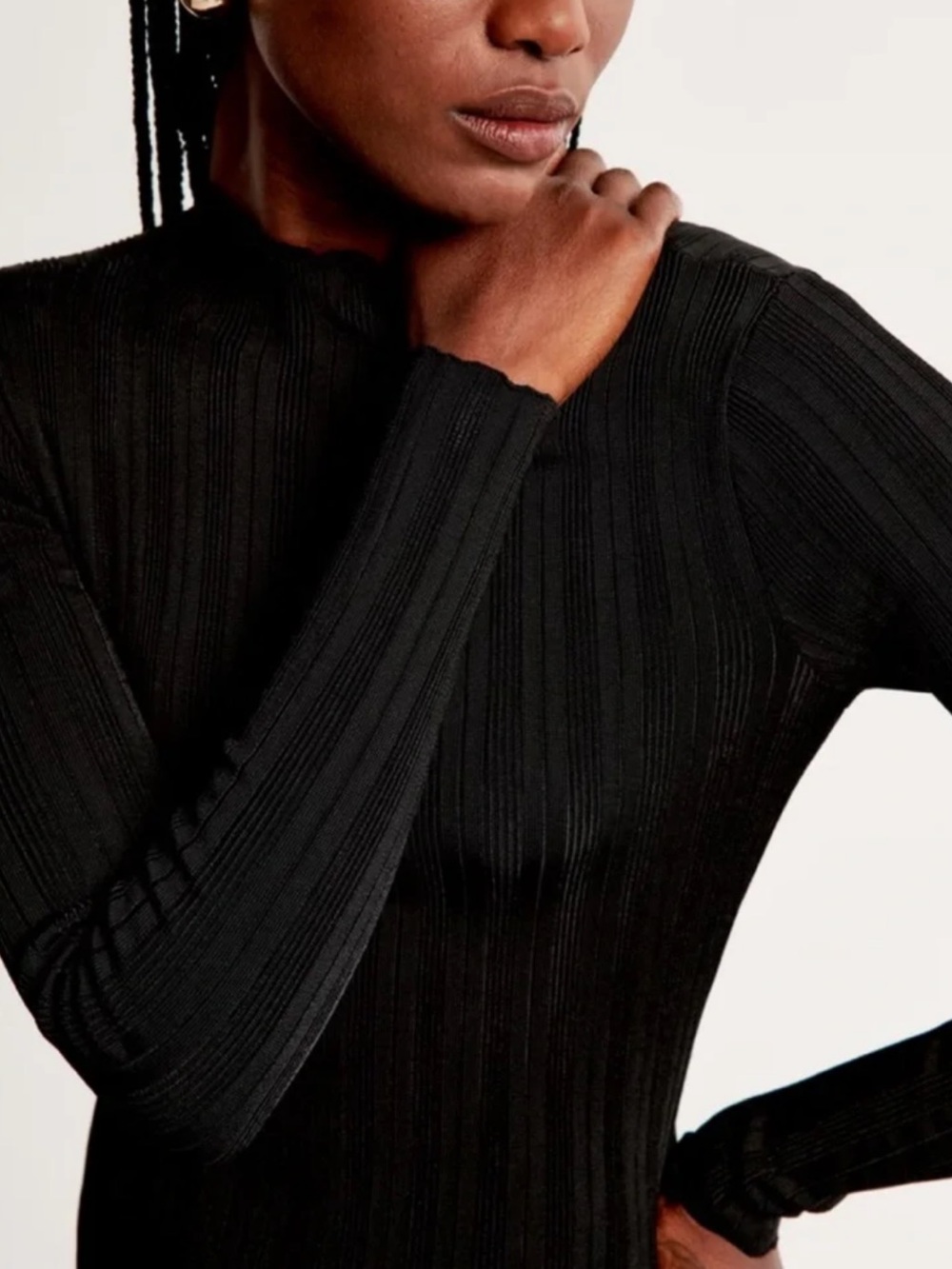 Abercrombie & Fitch Black Mock Neck Ribbed Midi Dress Long Sleeve Minimalist XS